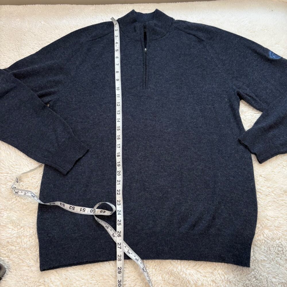 Dunning Mens Navy Merino Wool Cashmere 1/4 Zip Mock Neck Golf Medinah Logo Sz L - Picture 5 of 8